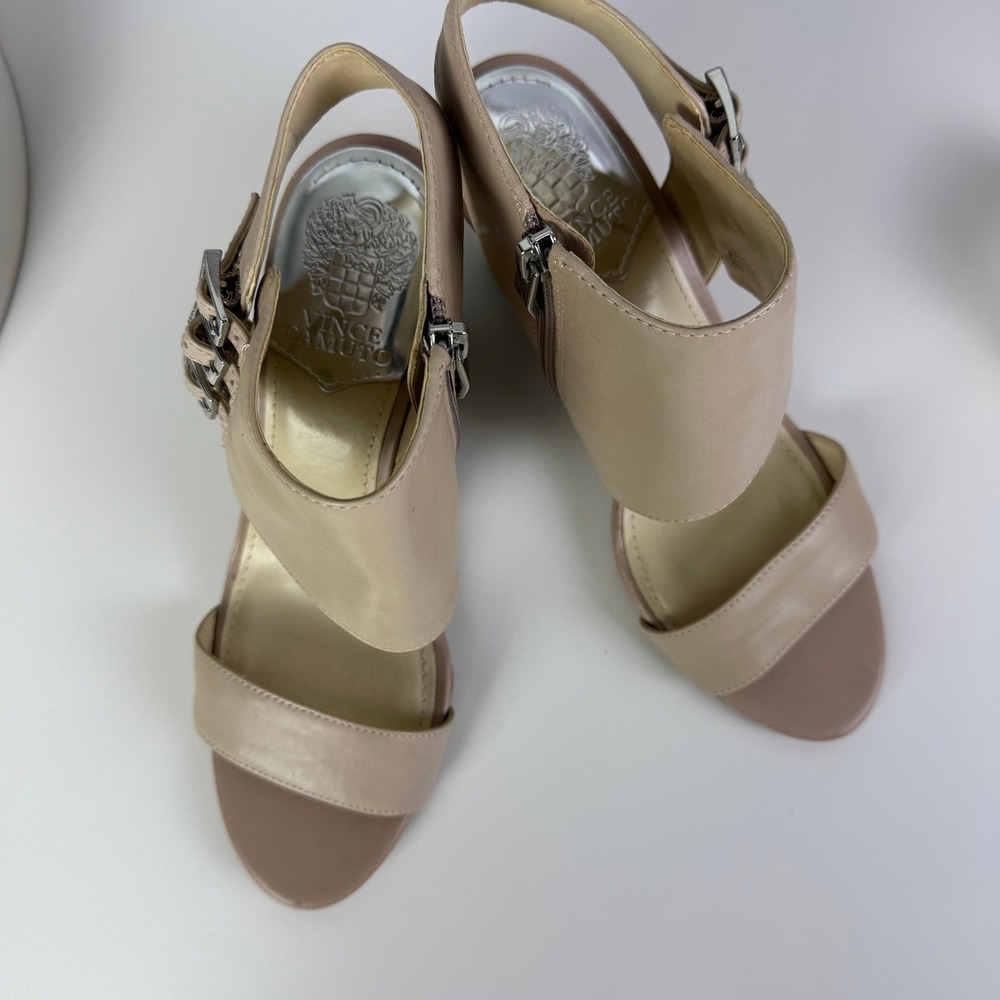 Vince Camuto Lyssia Leather Wedge Heels Open Toe Sandals‎ Tan US 8.5 EU 38.5 - Picture 5 of 8